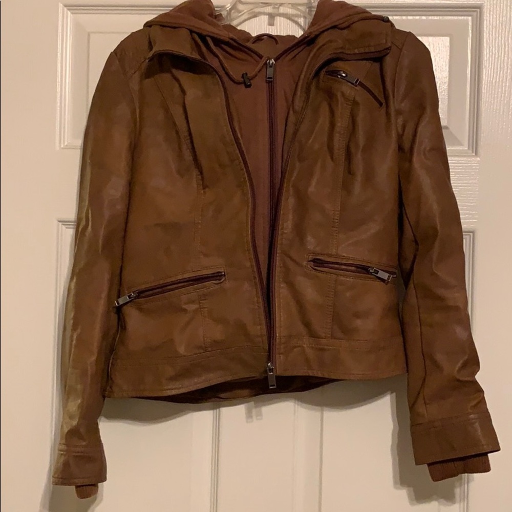 Brown jacket with hood.